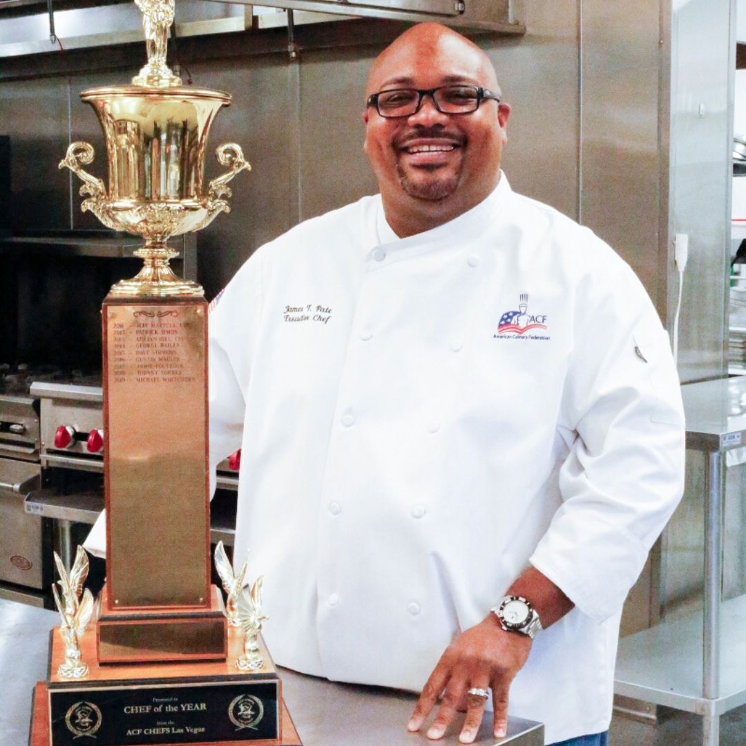 Chef Pate poses with his ACF Las Vegas Chef of the Year 2020 trophy